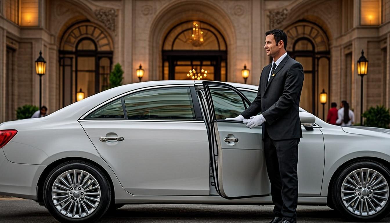 Chauffeur opening the door of a luxury car for guests